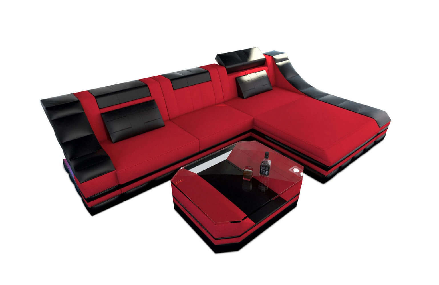 Stoff Ecksofa Turino L-Form Rot-Schwarz