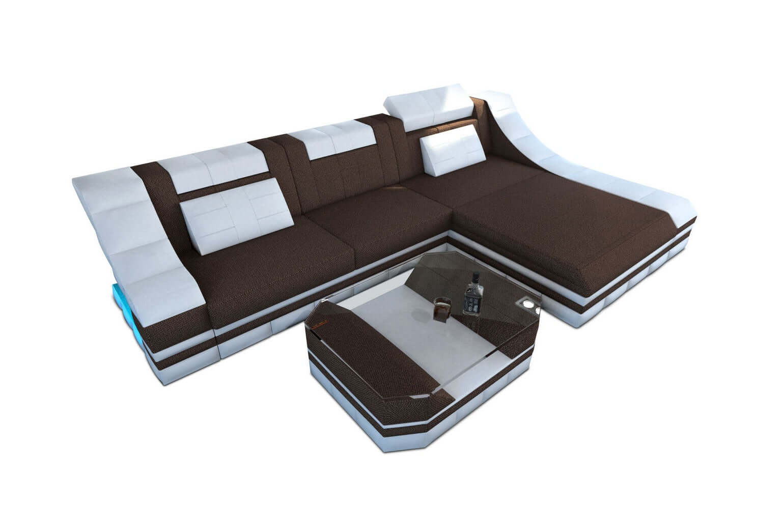 Stoff Ecksofa Turino L-Form braun-weiß