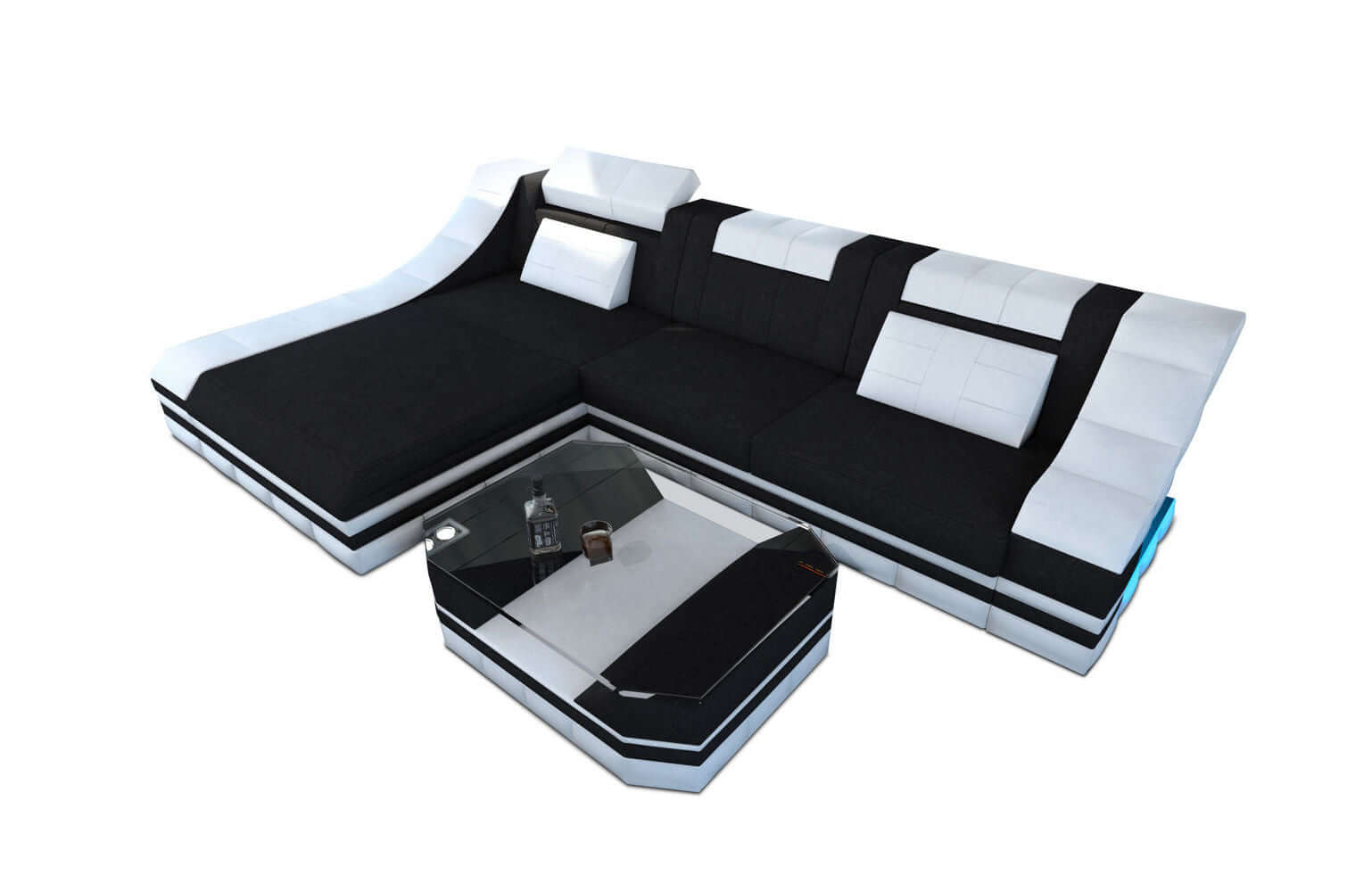 Stoff Ecksofa Turino L-Form Schwarz-Weiß