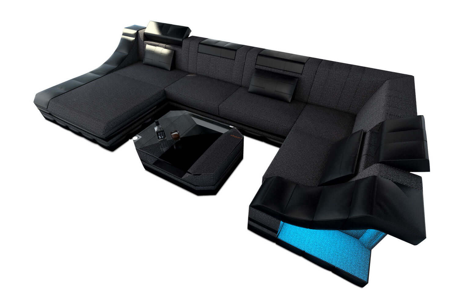 Wohnlandschaft Turino U-Form aus Stoff Schwarzgrau-Schwarz