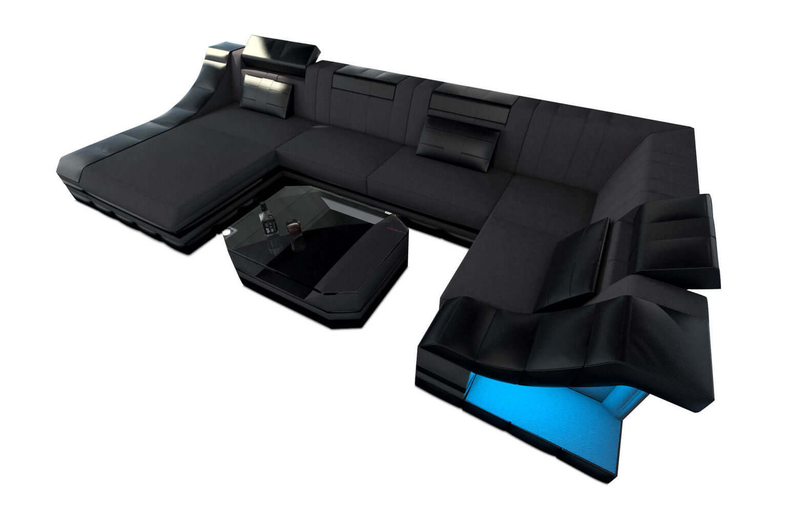 Wohnlandschaft Turino U-Form aus Stoff Dunkelgrau-Schwarz