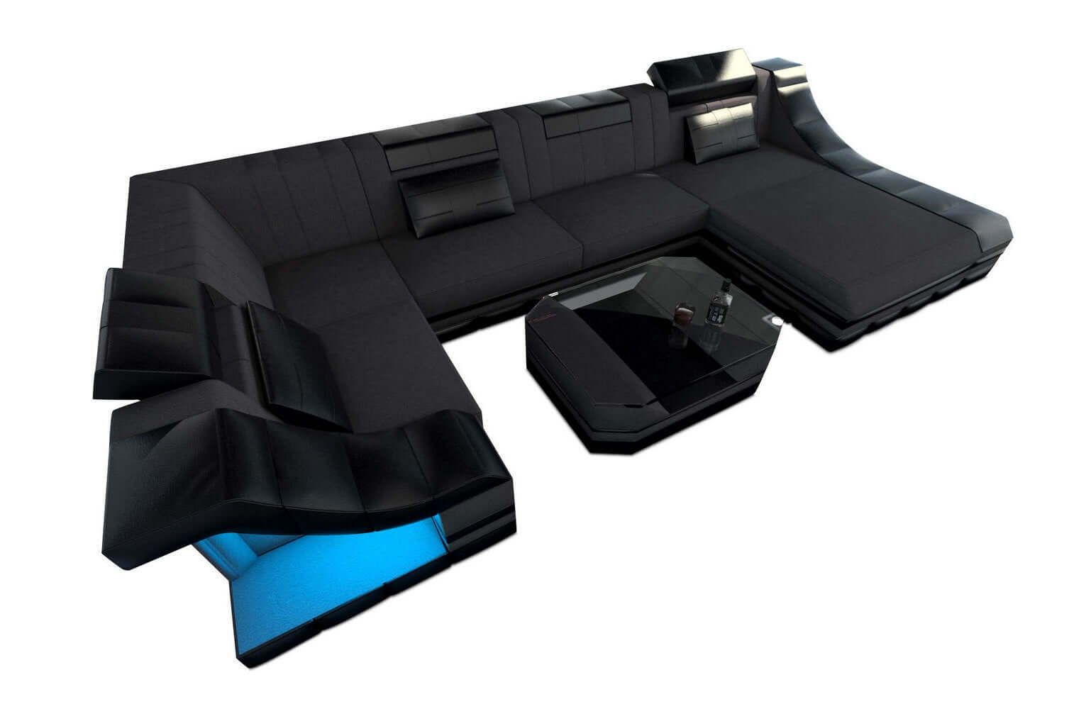 Design Stoff-Wohnlandschaft Turino U-Form Dunkelgrau-Schwarz