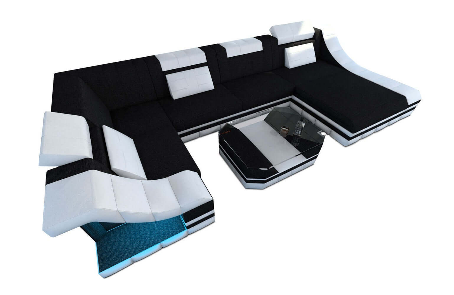 Design Stoff-Wohnlandschaft Turino U-Form Dunkelgrau-Weiß