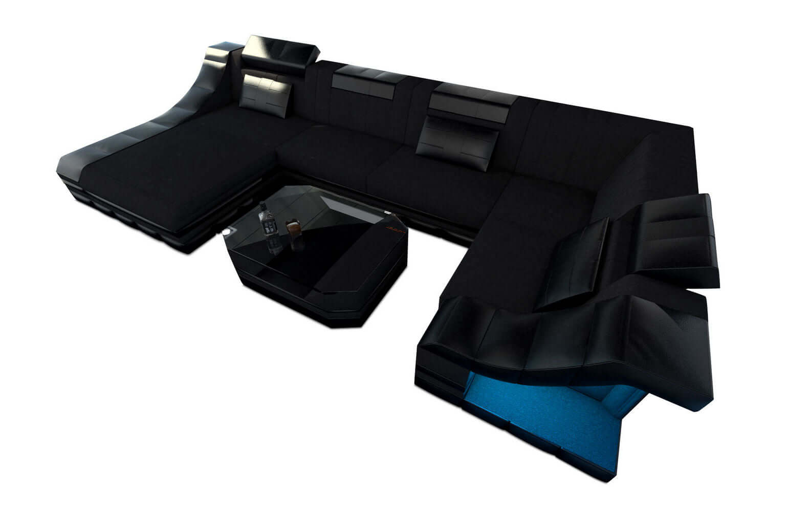 Wohnlandschaft Turino U-Form aus Stoff Schwarz-Schwarz