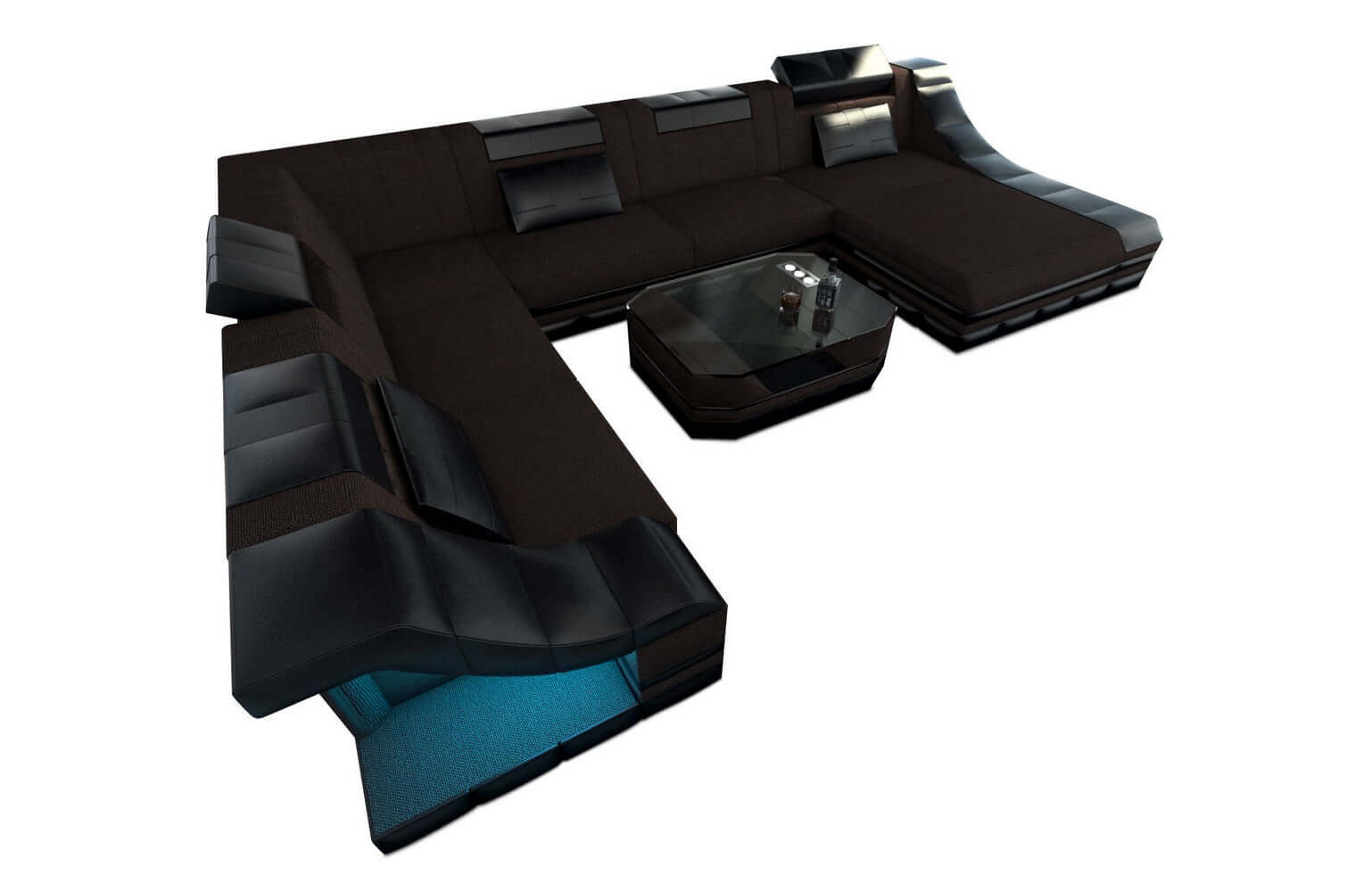Design Stoff-Wohnlandschaft Turino XL – Komfort Graubraun-Schwarz