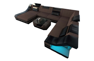 Design Stoff-Wohnlandschaft Turino XL – Komfort in Strukturstoff und der Farbe Braun und Schwarz - Ausrichtung links