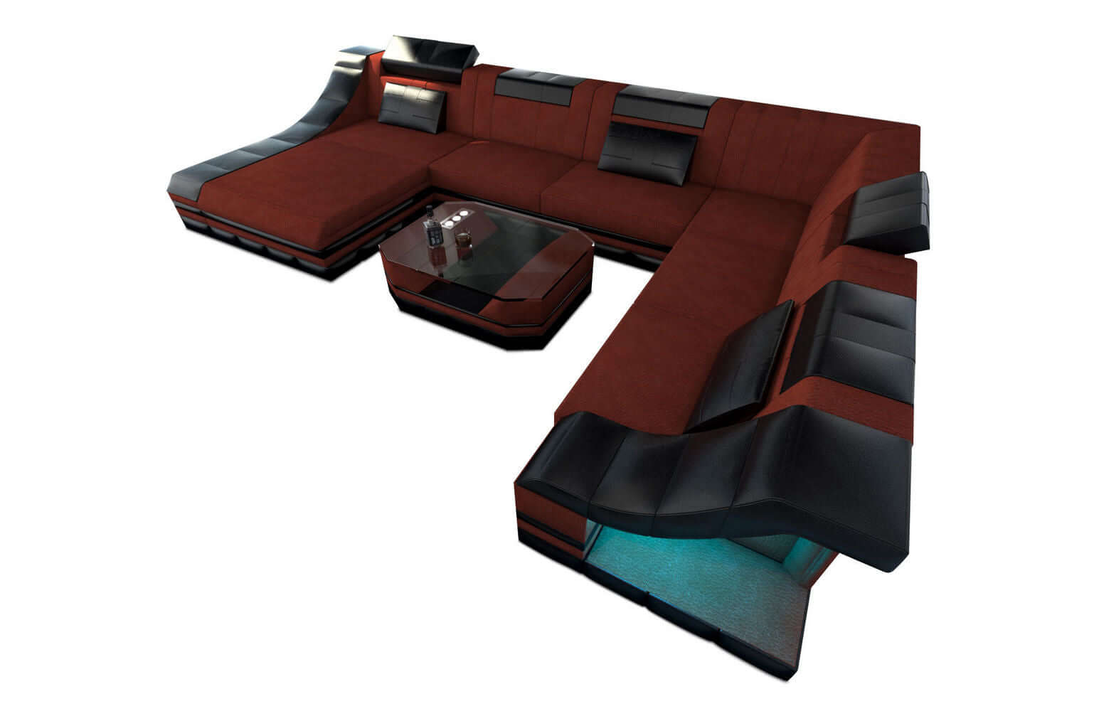 Design Stoff-Wohnlandschaft Turino XL – Komfort Dunkelrot-Schwarz