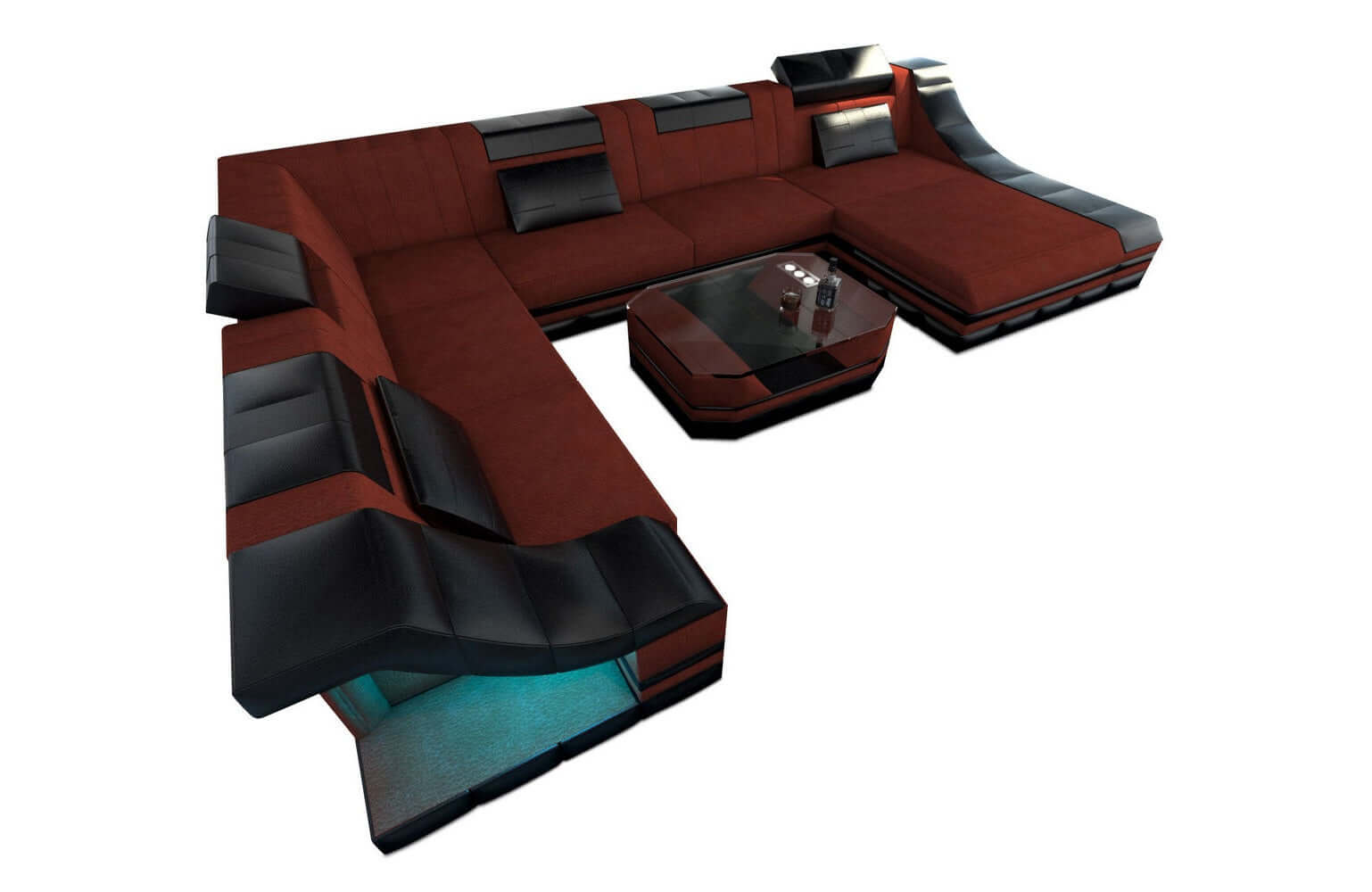 Design Stoff-Wohnlandschaft Turino XL – Komfort Dunkelrot-Schwarz
