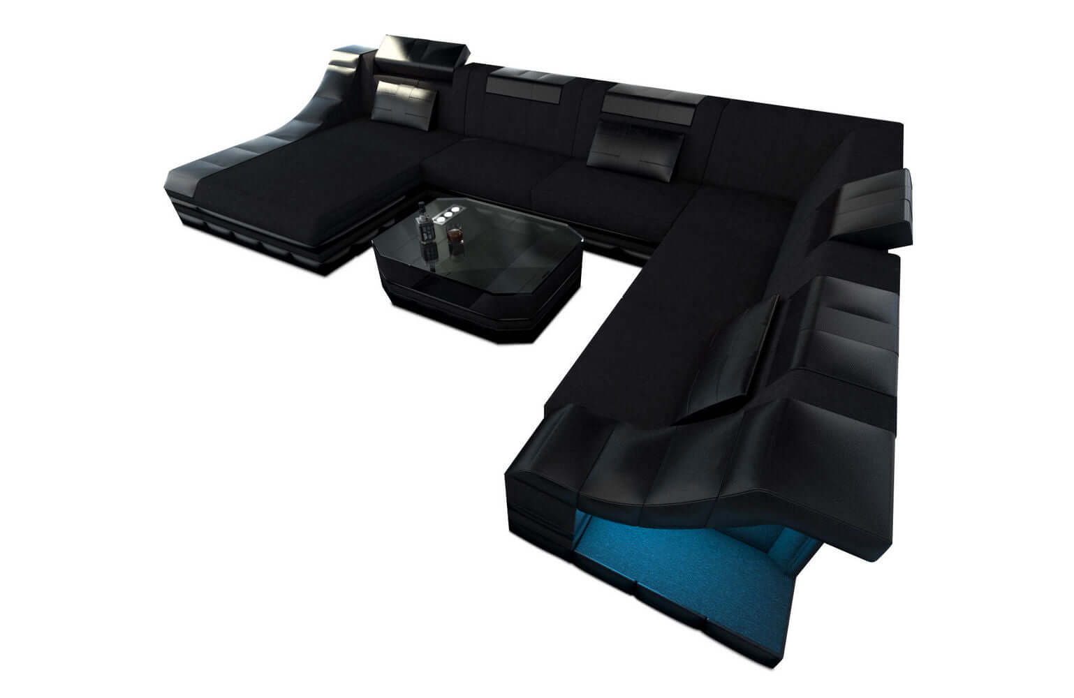 Design Stoff-Wohnlandschaft Turino XL – Komfort Schwarz-Schwarz