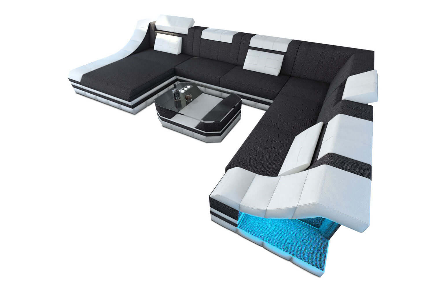 Design Stoff-Wohnlandschaft Turino XL – Komfort Schwarzgrau-Weiß