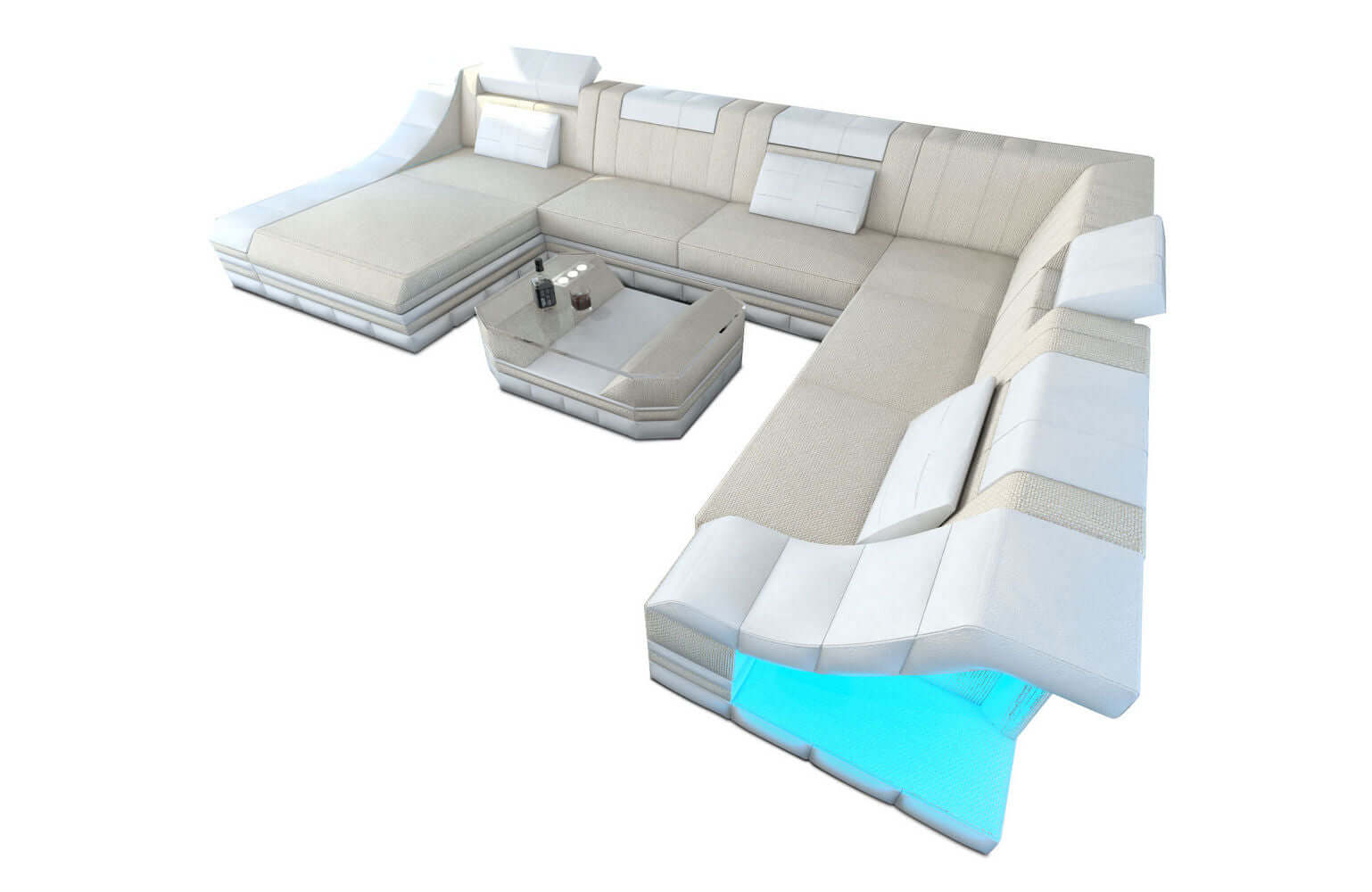 Design Stoff-Wohnlandschaft Turino XL – Komfort Elfenbein-Weiß