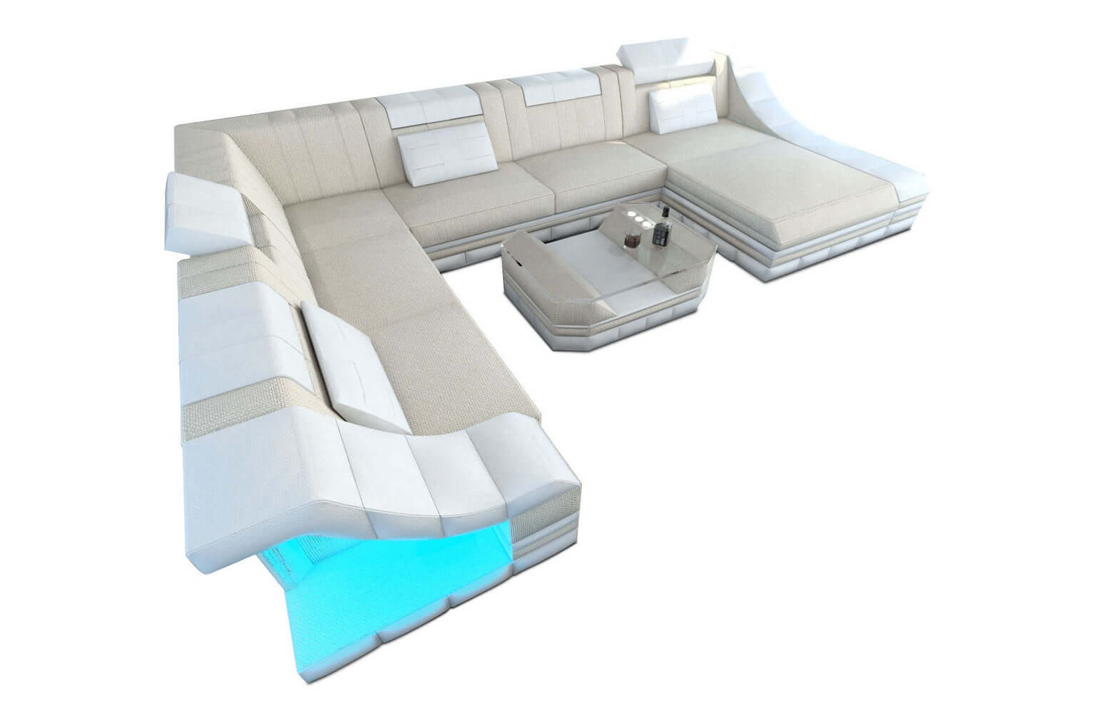 Design Stoff-Wohnlandschaft Turino XL – Komfort Elfenbein-Weiß