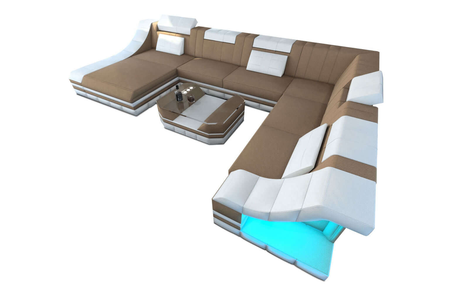 Design Stoff-Wohnlandschaft Turino XL – Komfort Cappuccino-Weiß
