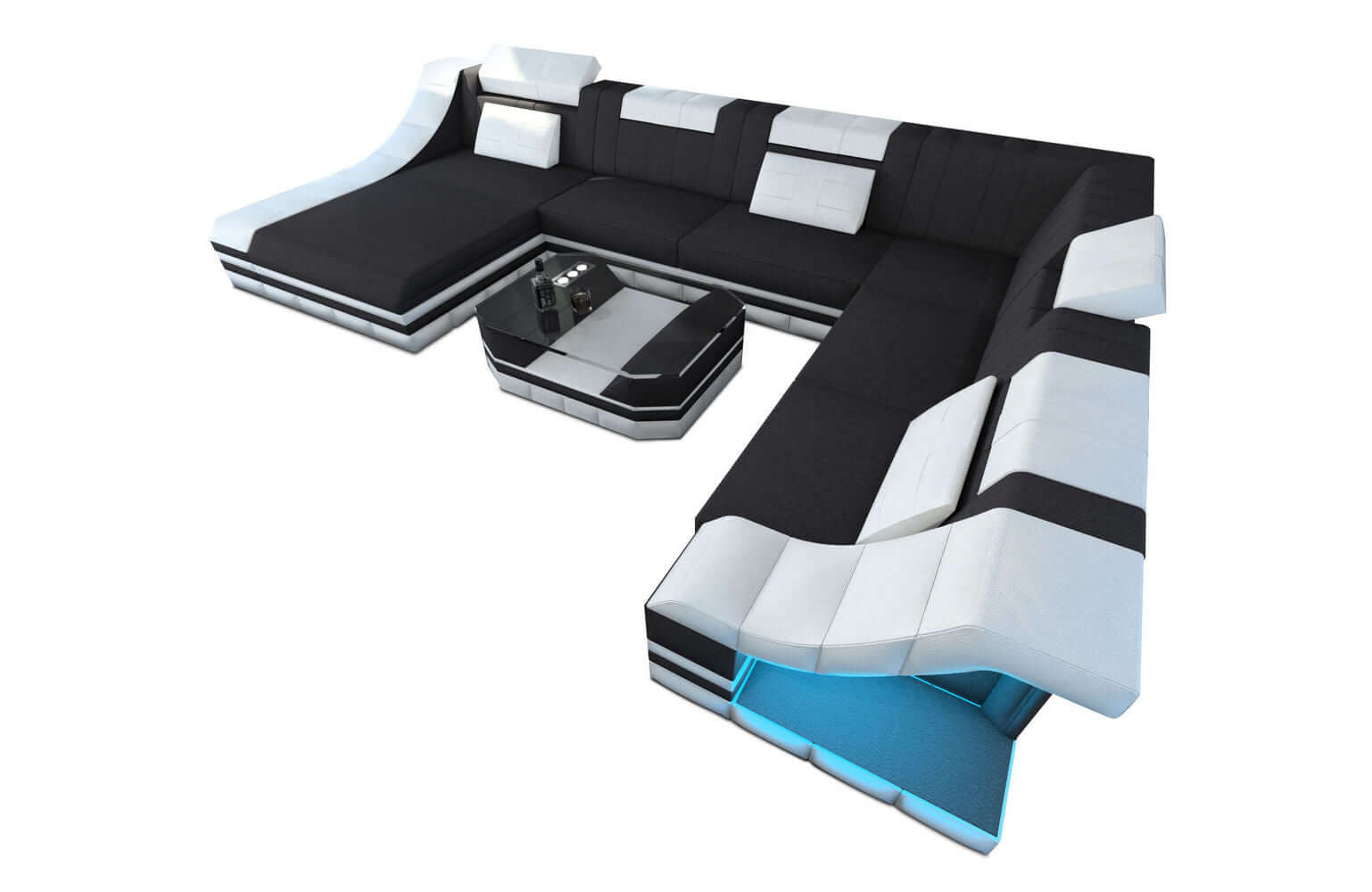 Design Stoff-Wohnlandschaft Turino XL – Komfort Dunkelgrau-Weiß