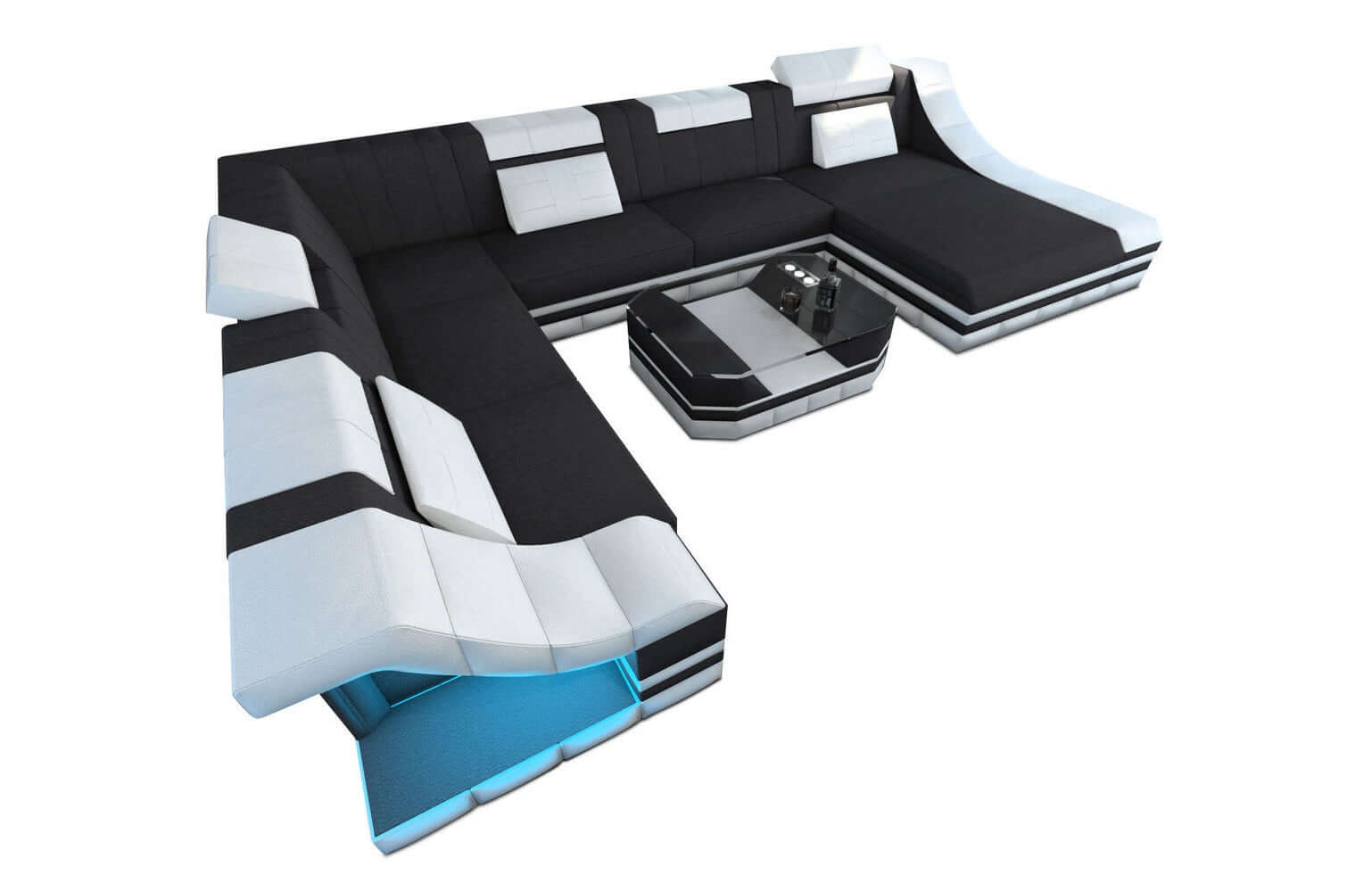 Design Stoff-Wohnlandschaft Turino XL – Komfort Dunkelgrau-Weiß