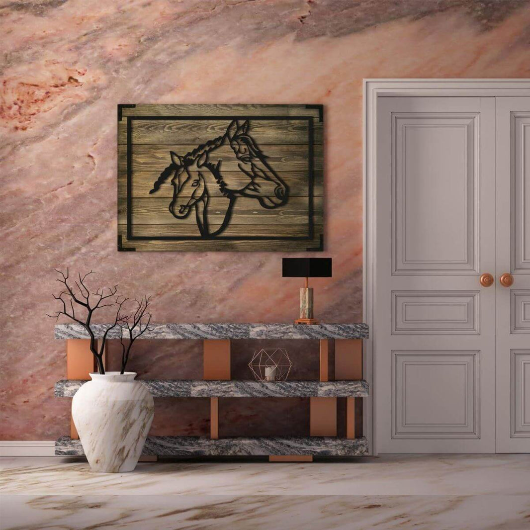 Wandbild Holz Pferde Wandkunst