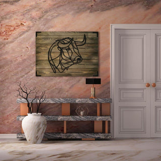 Wandbild Holz Büffel – Natur Wandkunst für Wohnzimmer - Bild 1