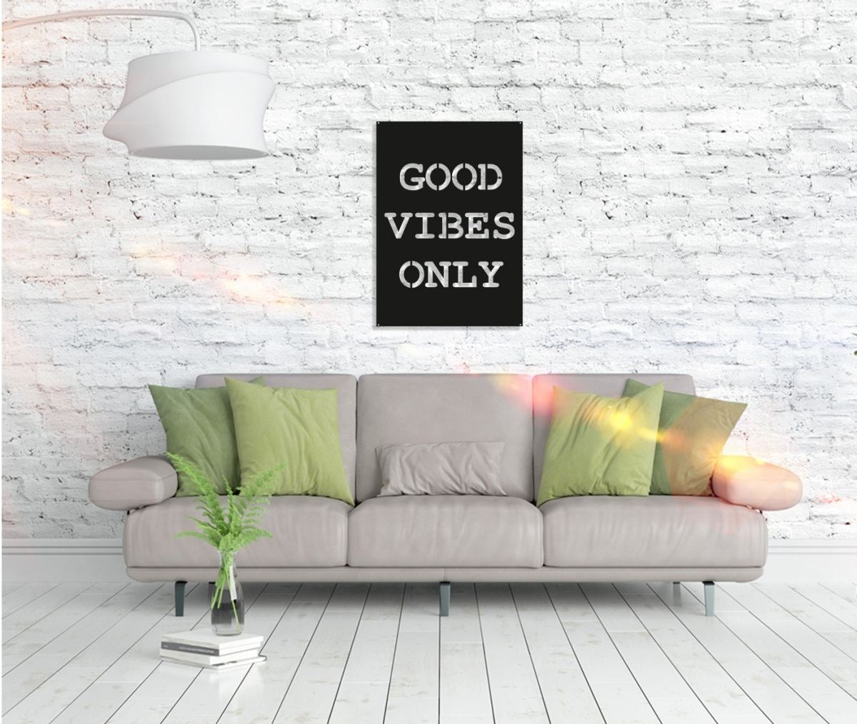 Metall Wandbild "Good Vibes Only" – Positive Kunst für Wohnzimmer