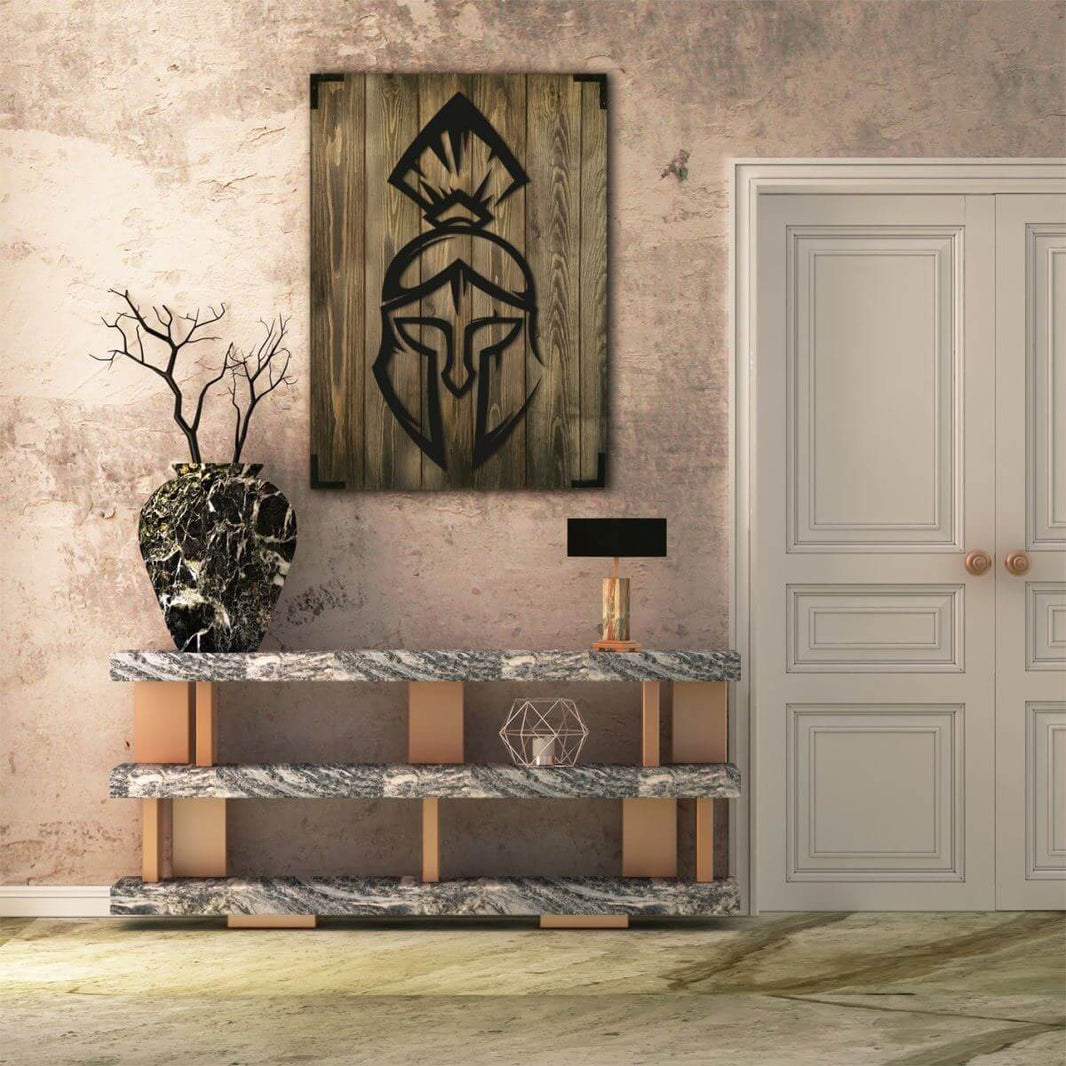 Wandbild Holz Ritterhelm Edle