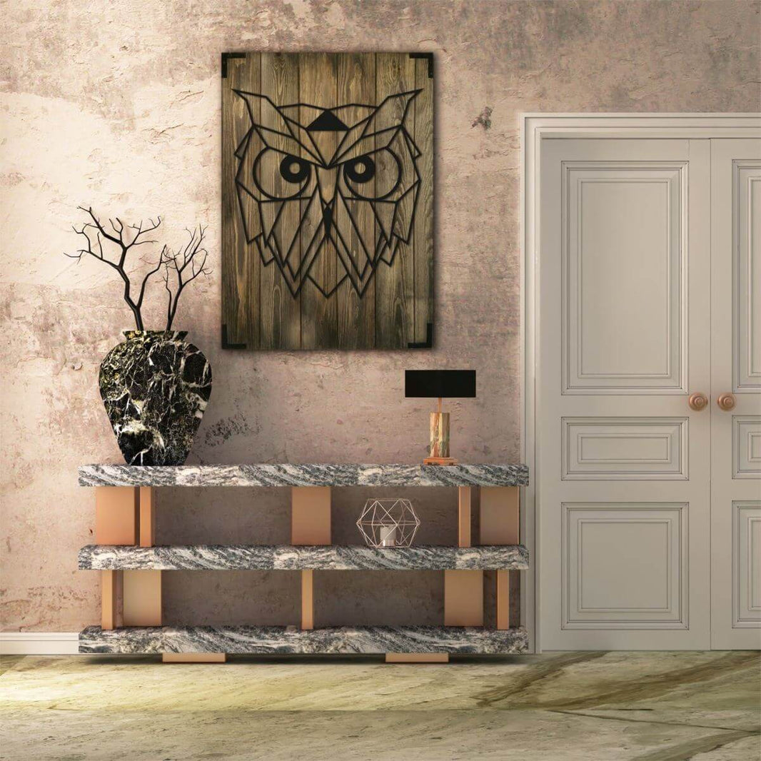 Wandbild Holz Eule Wanddekoration