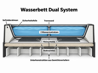 Wasserbett Venedig mit LED und runden Kopfpolstern Grau-Weiß