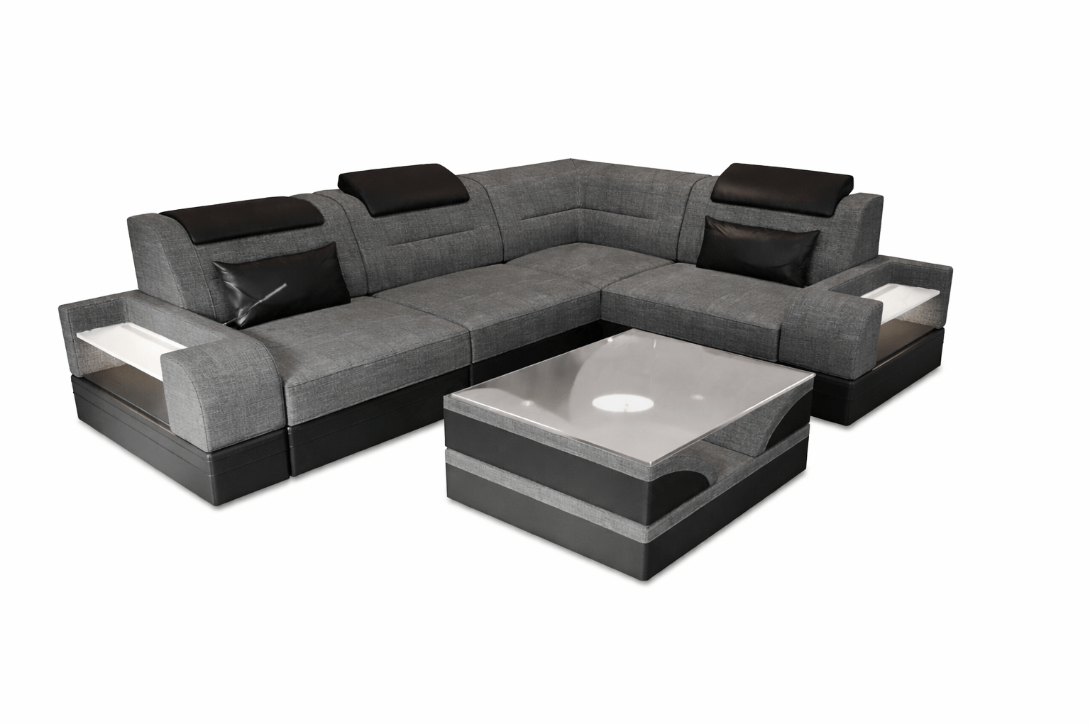 Couch Trivento L-Form in Stoff Kurz Grau-Schwarz