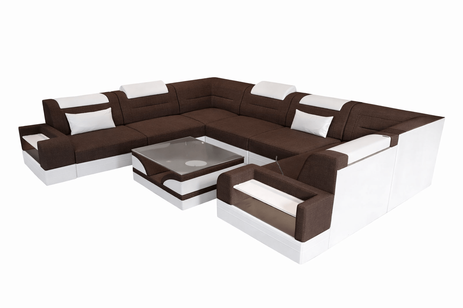 Wohnlandschaft Trivento U-Form aus Stoff braun-weiß