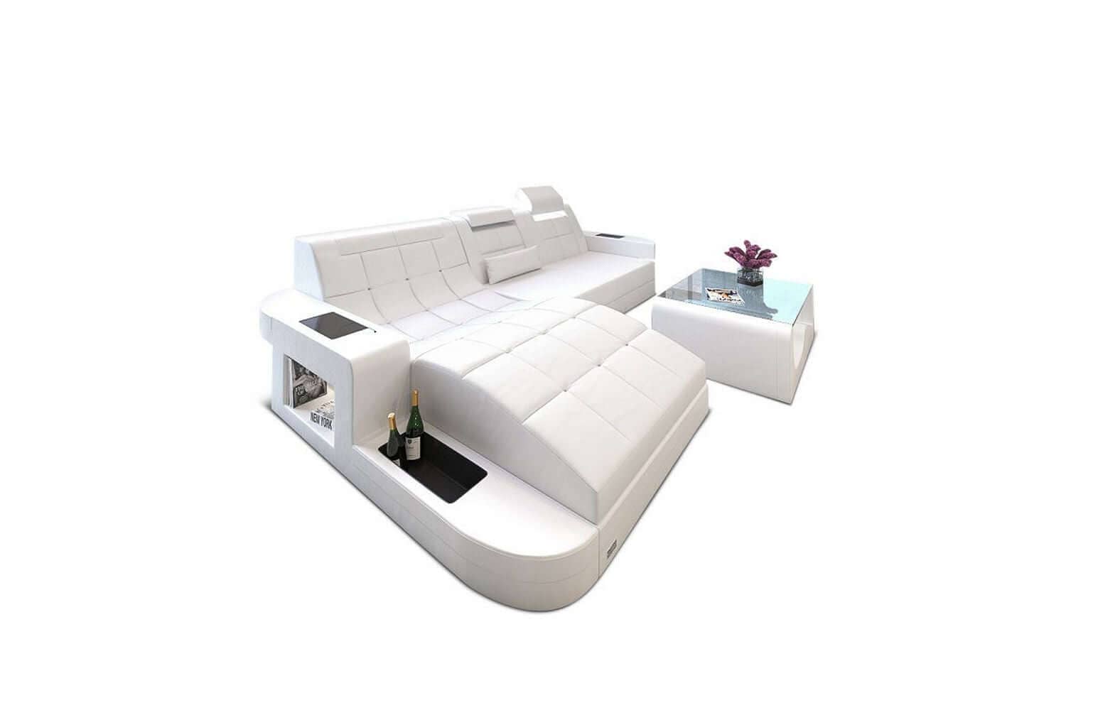 Mini Ecksofa Wave L-Form aus Leder Weiß