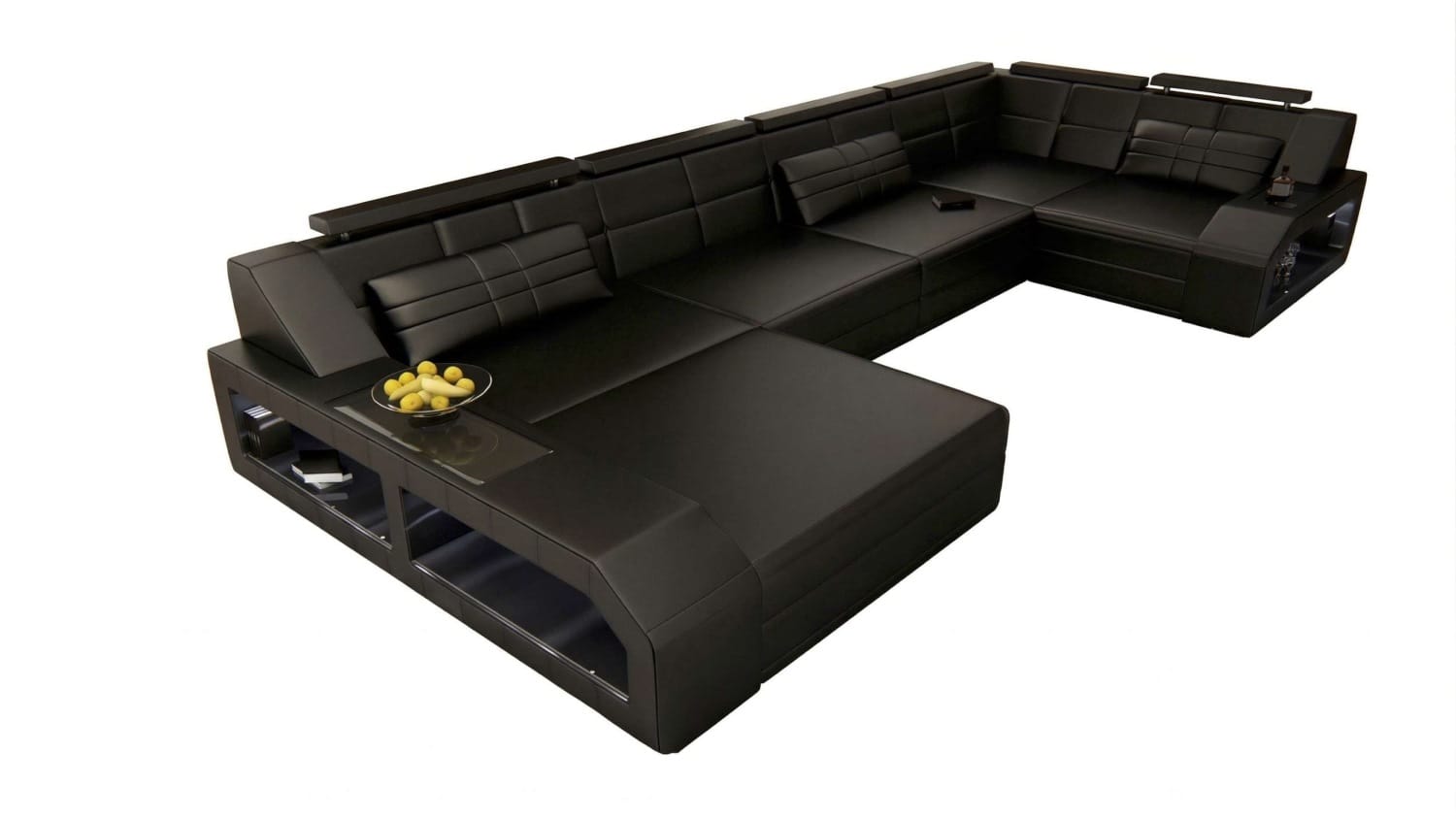 Leder Wohnlandschaft Arezzo mit LED schwarz