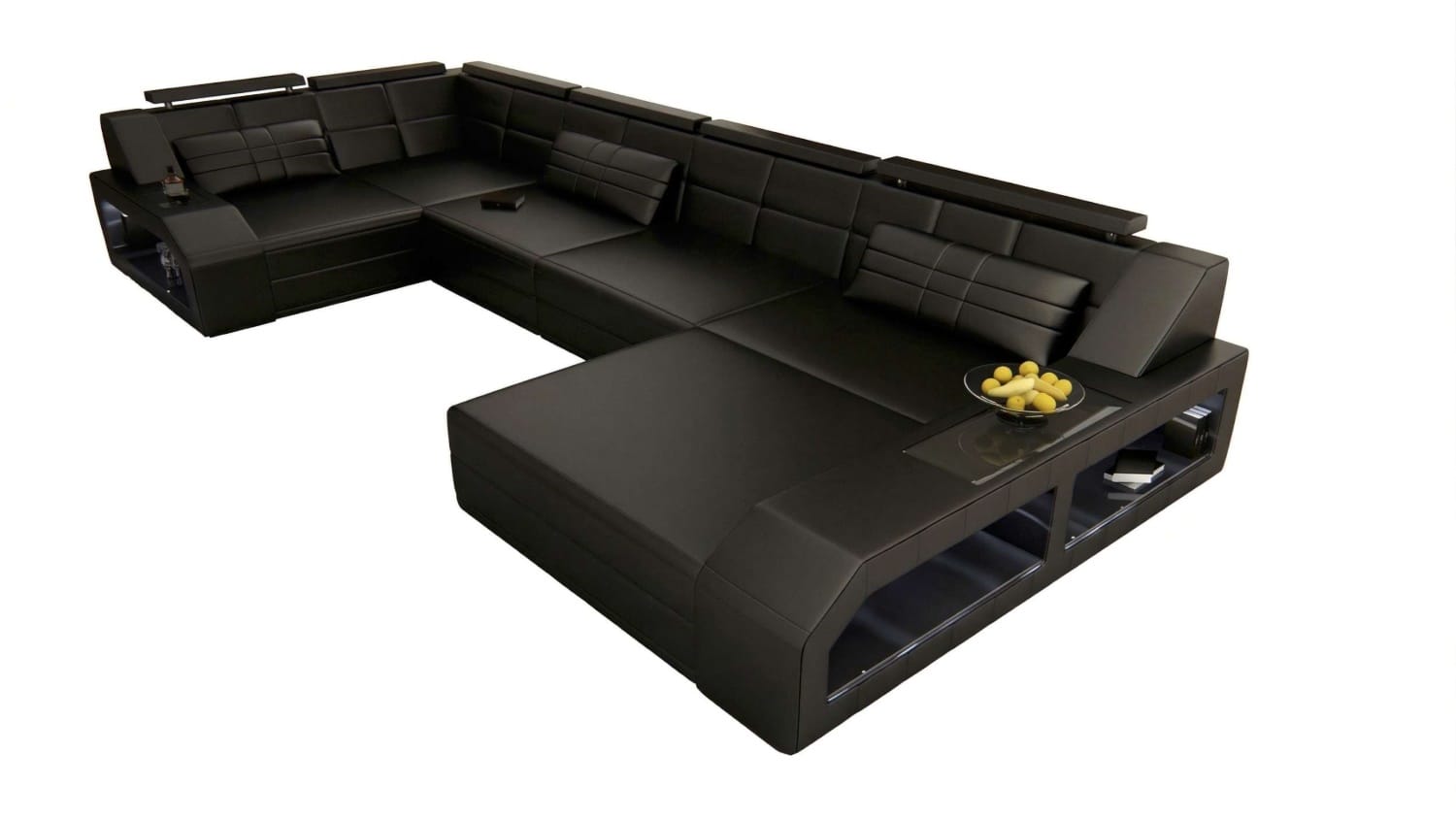Leder Wohnlandschaft Arezzo mit LED schwarz