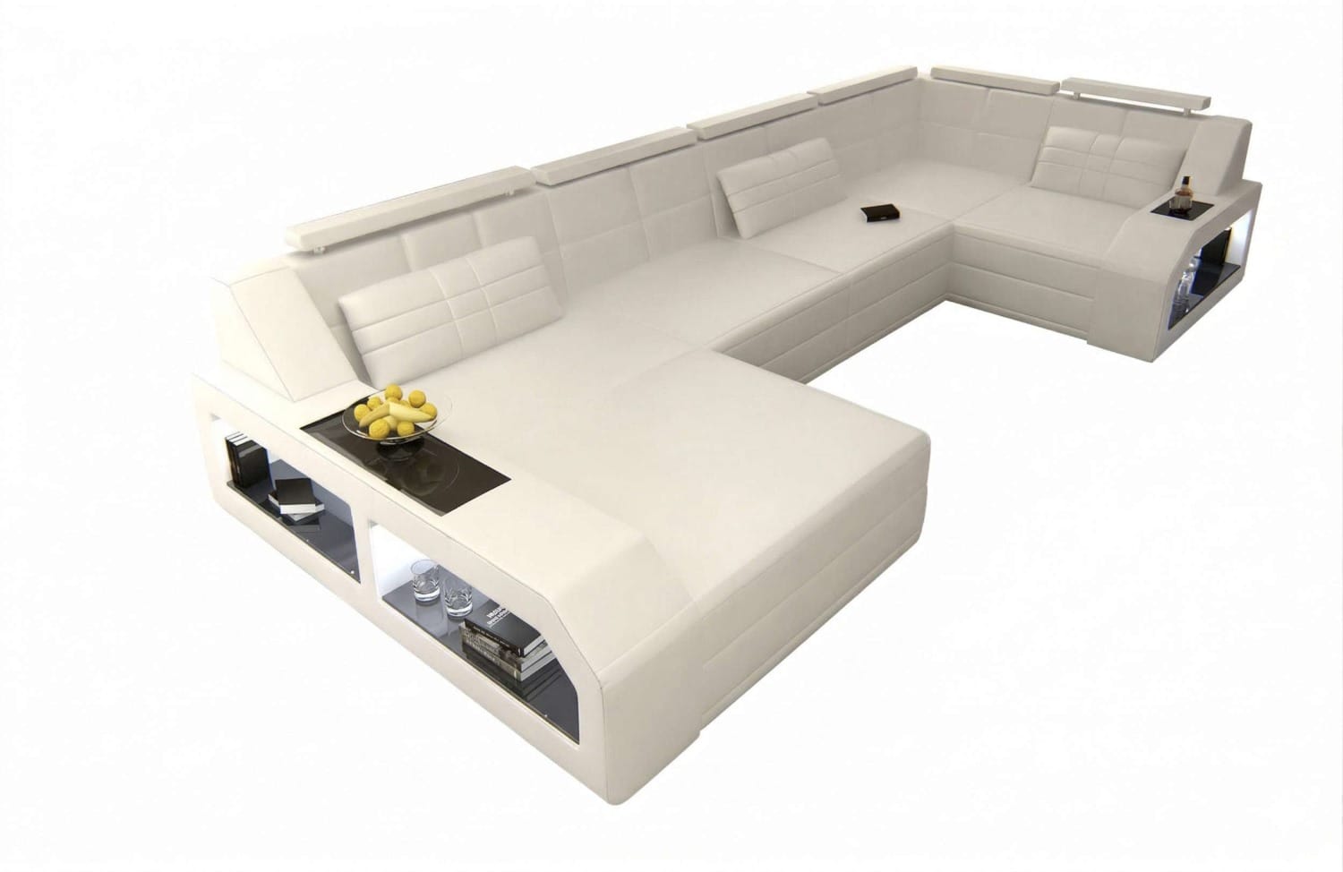 Leder Wohnlandschaft Arezzo mit LED weiß