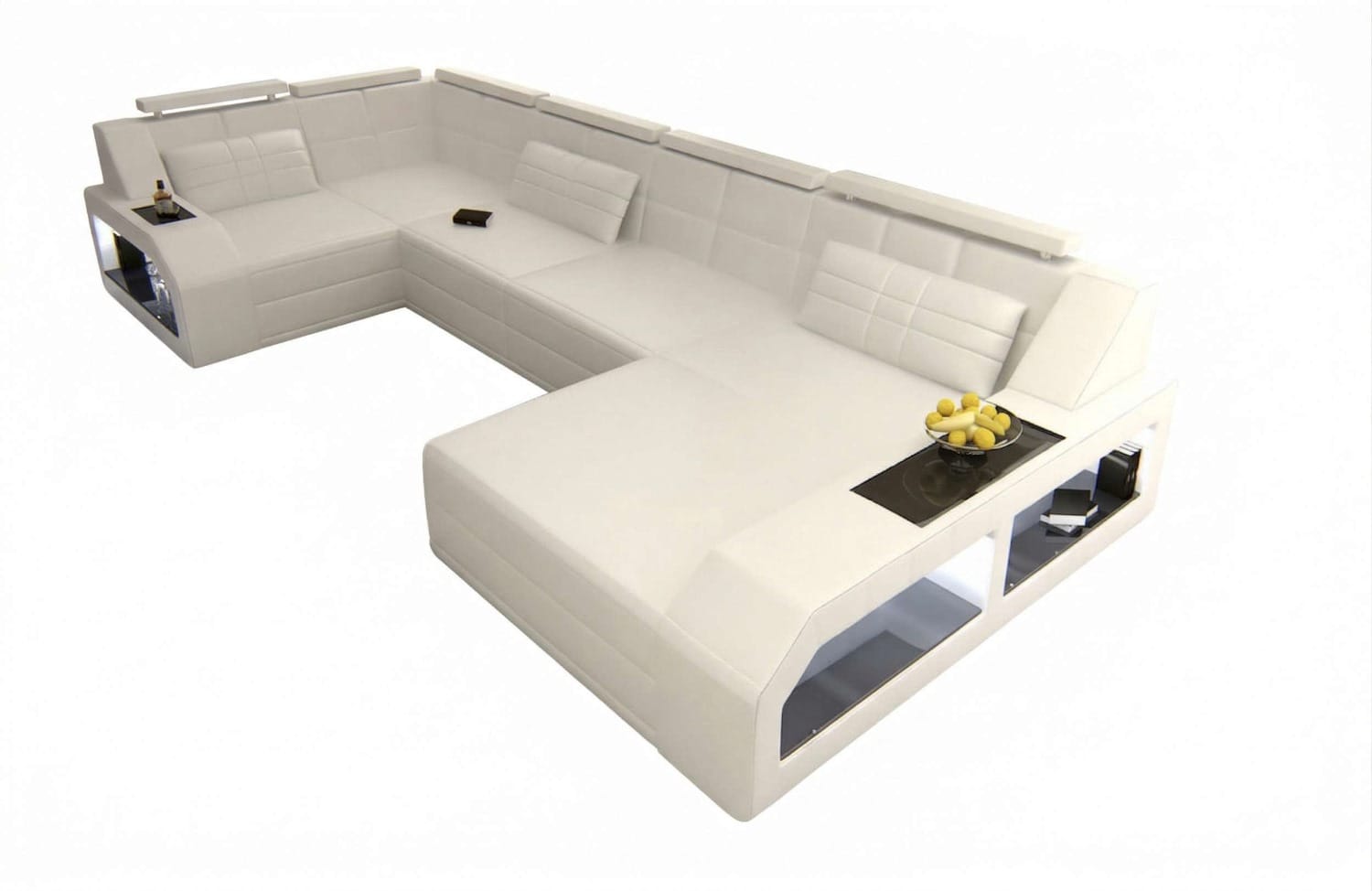 Leder Wohnlandschaft Arezzo mit LED weiß