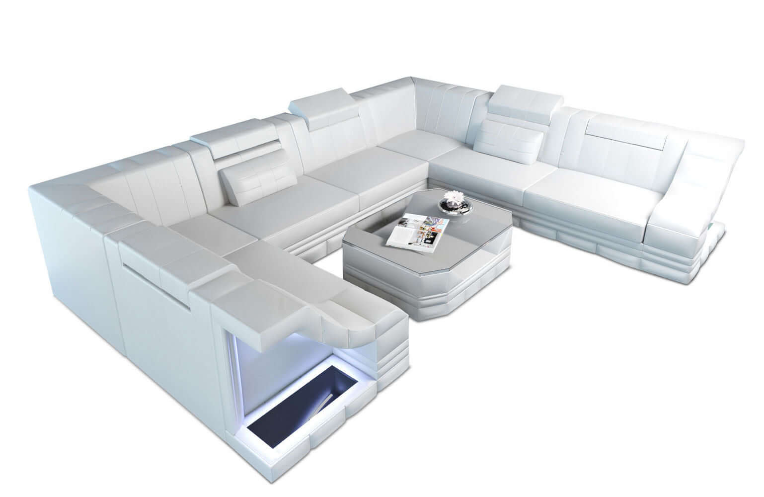 Mini Sofa Bianchi U-Form aus Leder weiß