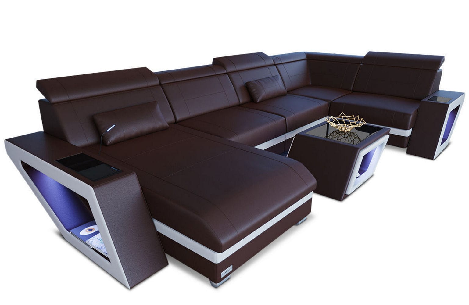 Leder Wohnlandschaft Catania – Modern & Bequem dunkelbraun-weiß