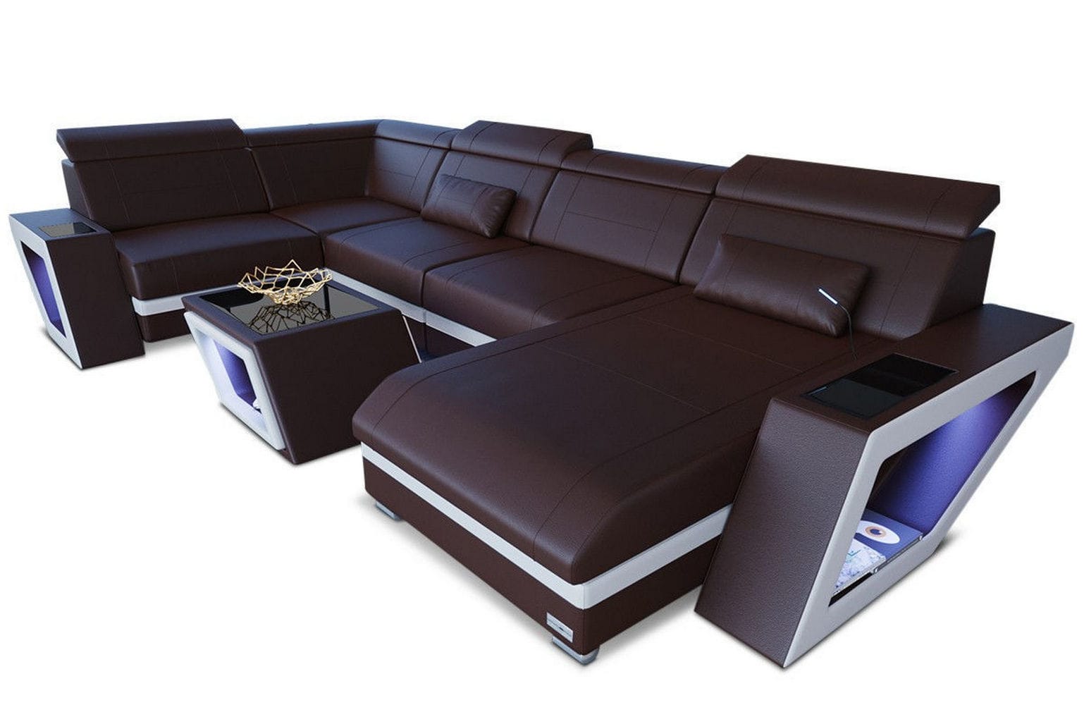 Leder Wohnlandschaft Catania – Modern & Bequem dunkelbraun-weiß