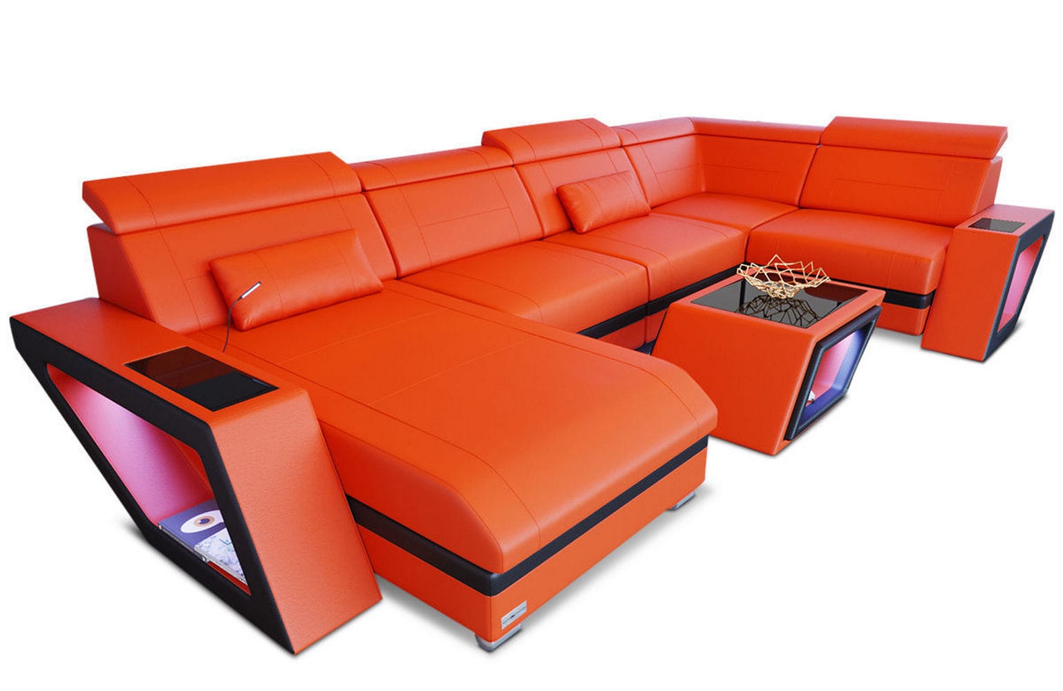 Leder Wohnlandschaft Catania – Modern & Bequem orange-schwarz
