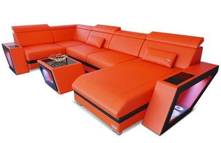 Mini Leder Wohnlandschaft Catania – Komfort & Eleganz in Kunstleder und der Farbe Orange und Schwarz - Ausrichtung rechts