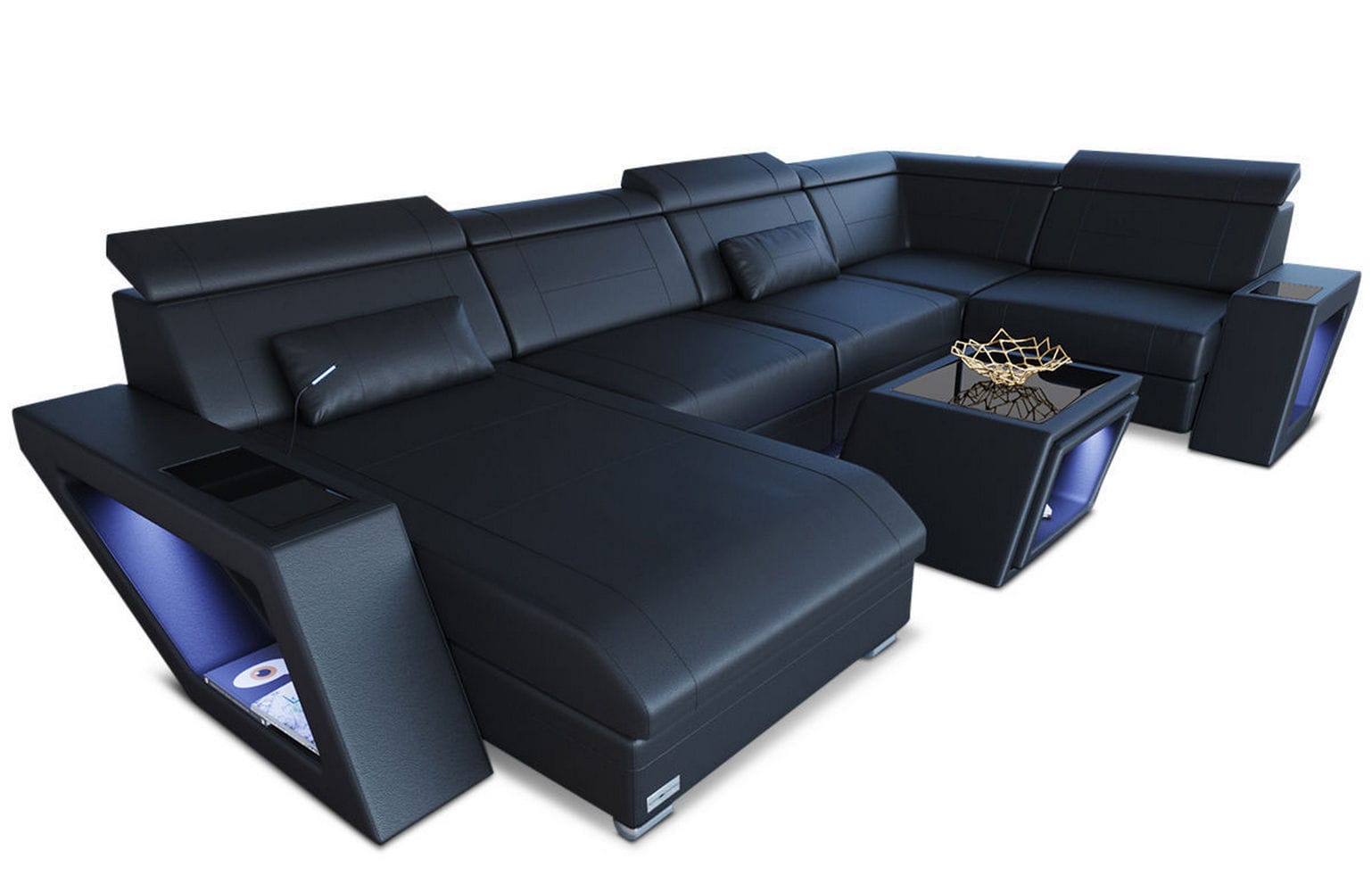 Leder Wohnlandschaft Catania – Modern & Bequem schwarz
