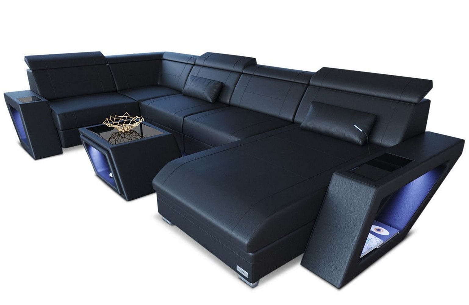 Leder Wohnlandschaft Catania – Modern & Bequem schwarz