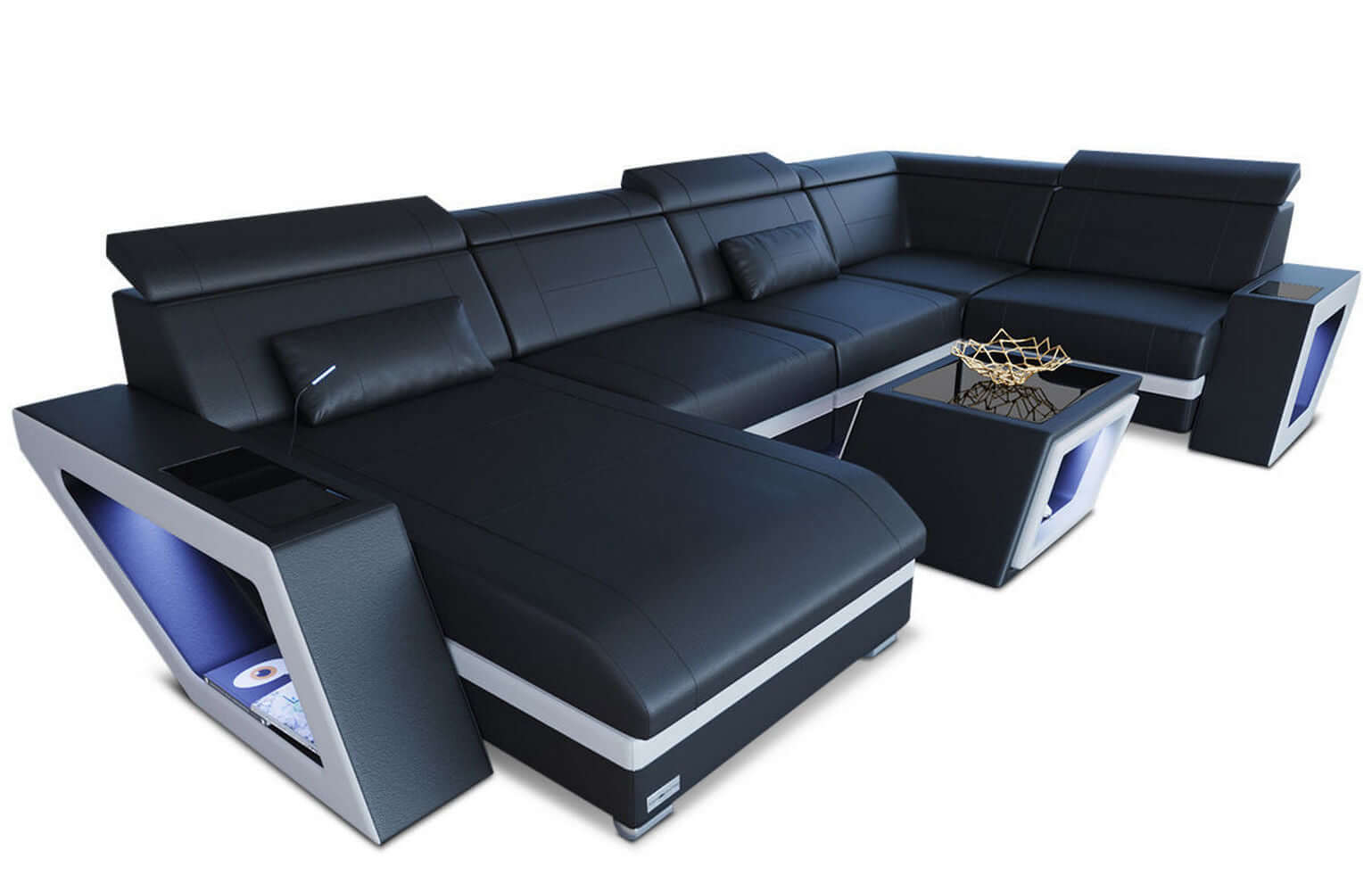 Mini Leder Wohnlandschaft Catania – Komfort & Eleganz Schwarz-Weiß