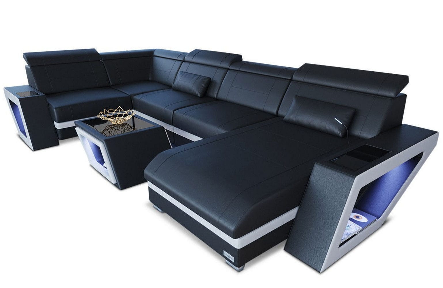 Leder Wohnlandschaft Catania – Modern & Bequem schwarz-weiß