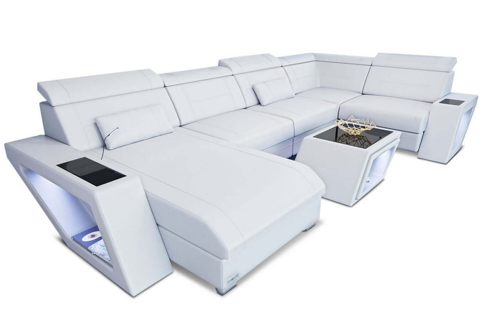 Mini Sofa Catania Eleganz U-Form aus Leder Weiß