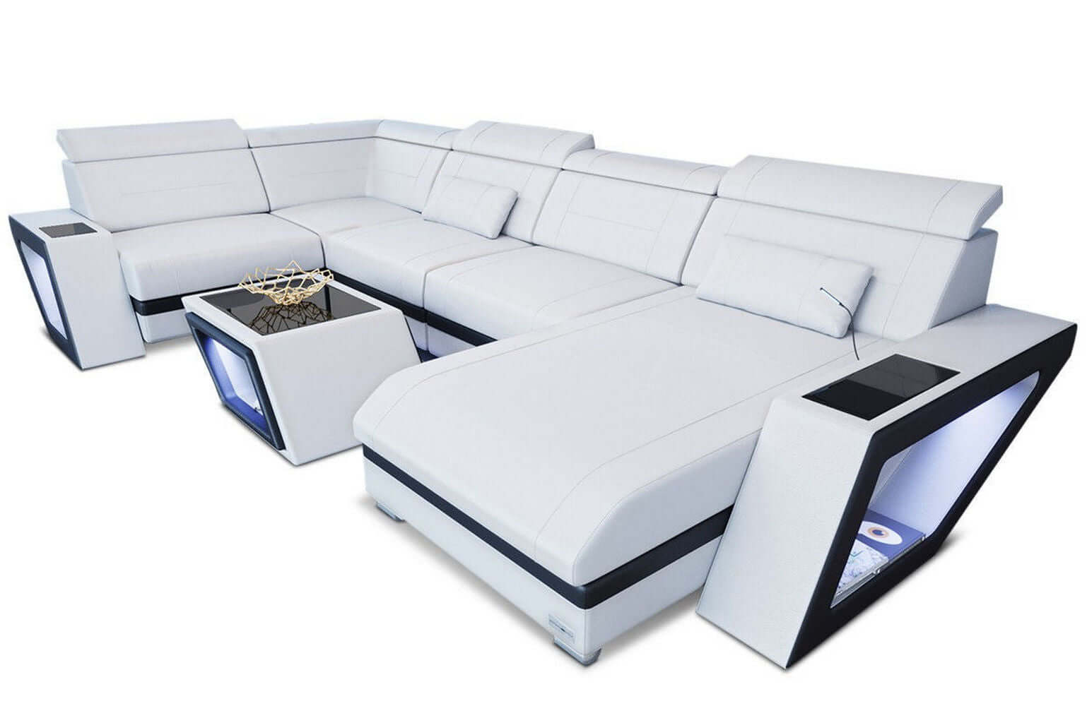 Mini Sofa Catania Eleganz U-Form aus Leder Weiß-Schwarz