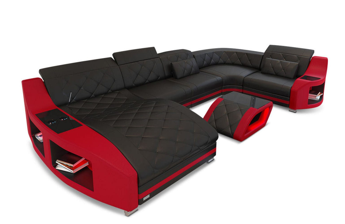 Wohnlandschaft Swing U-Form aus Leder schwarz-rot