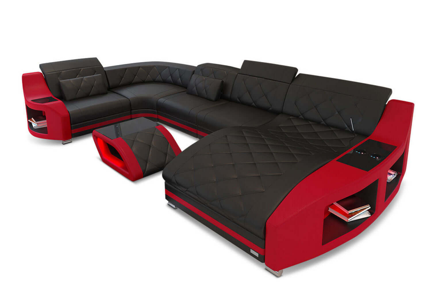 Mini Wohnlandschaft Swing U-Form in Leder Schwarz-Rot