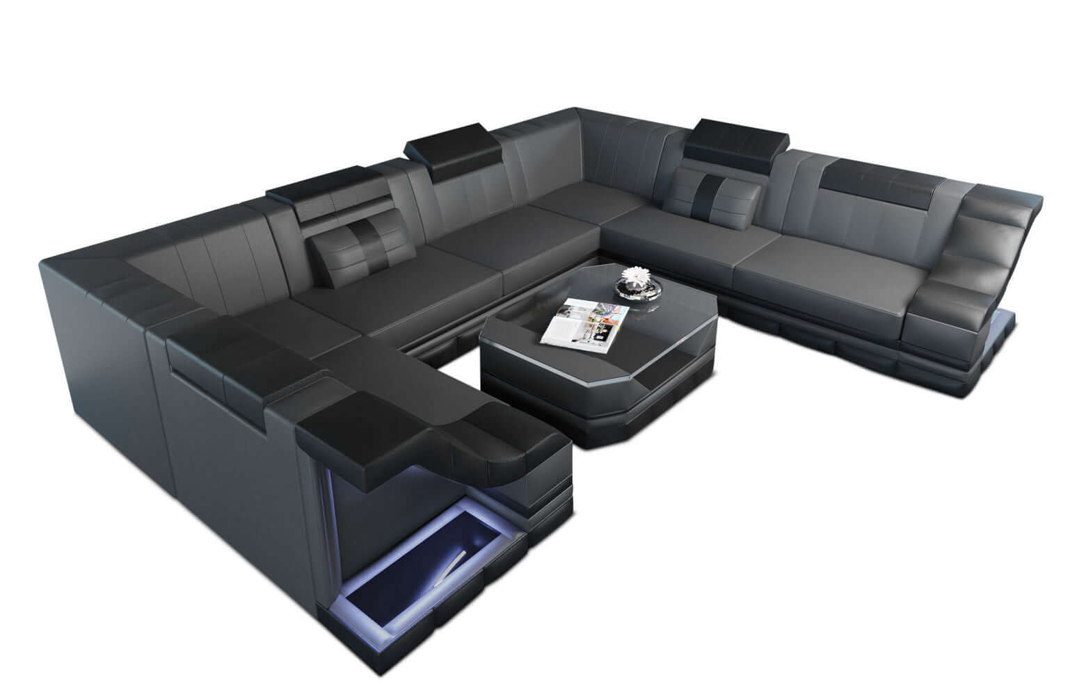 Mini Sofa Bianchi U-Form aus Leder grau-schwarz