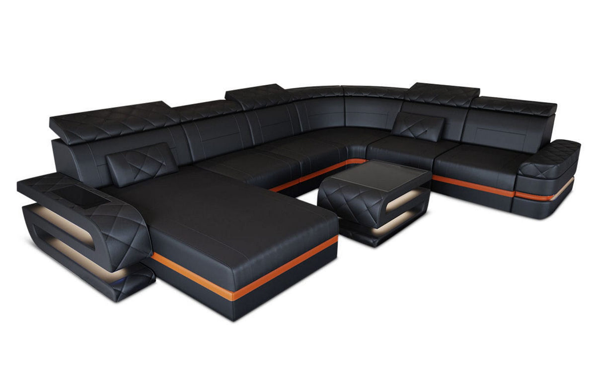 Wohnlandschaft Bologna Luxurios XXL U-Form in Leder schwarz-orange