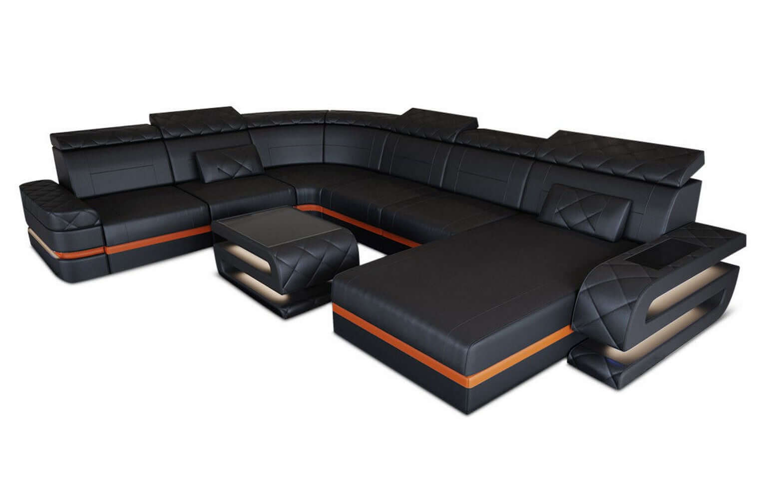 Mini Wohnlandschaft Bologna XXL in Leder schwarz-orange