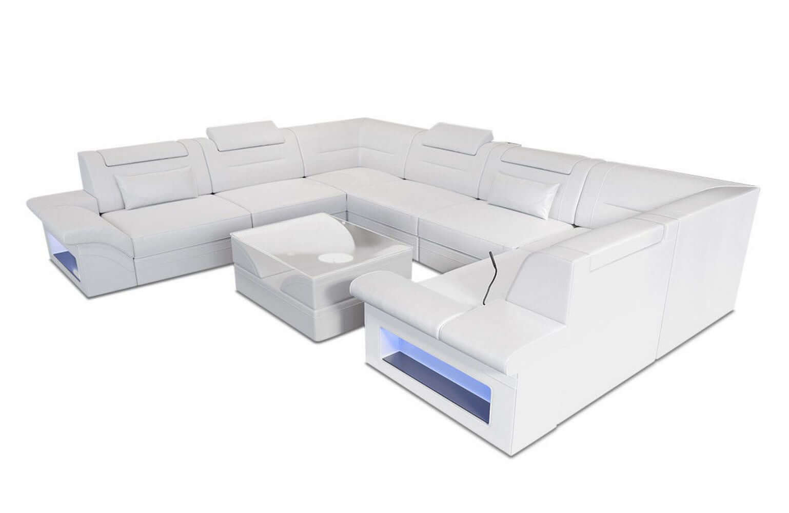 Mini Sofa Brianza U-Form aus Leder Weiß