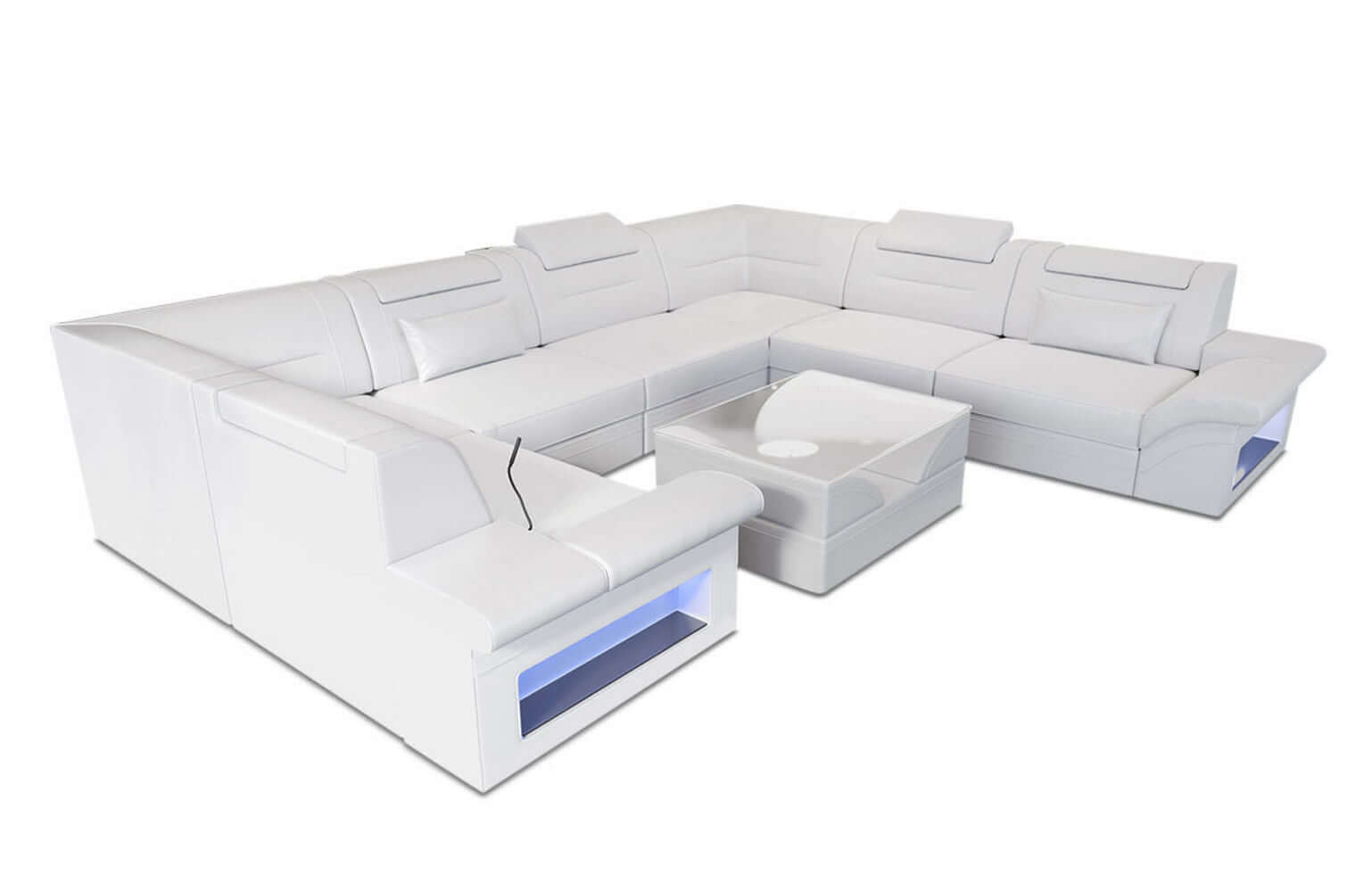 Mini Sofa Brianza U-Form aus Leder Weiß
